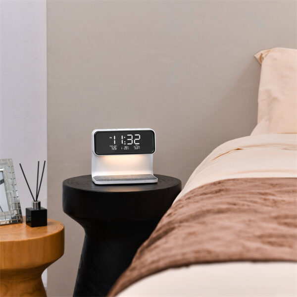 Creative 3 In 1 Bedside Lamp Wireless Charging LCD Screen Alarm Clock  Wireless Phone Charger - Image 5