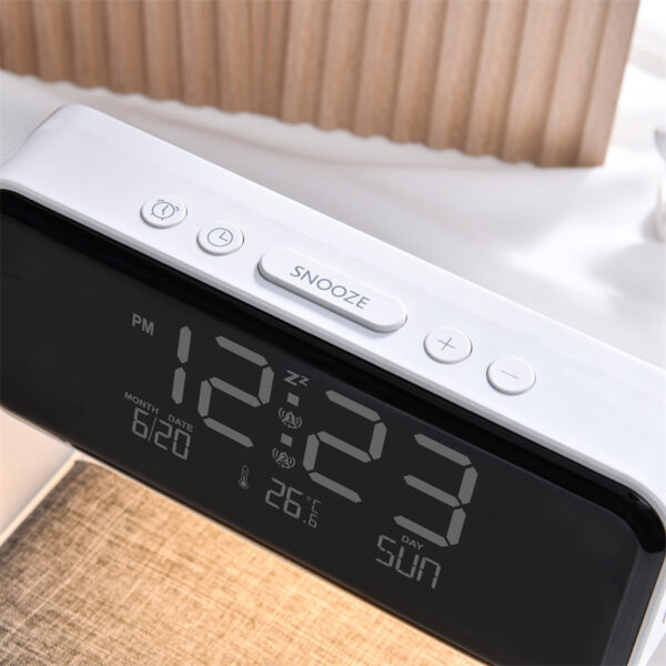 Creative 3 In 1 Bedside Lamp Wireless Charging LCD Screen Alarm Clock  Wireless Phone Charger - Image 7