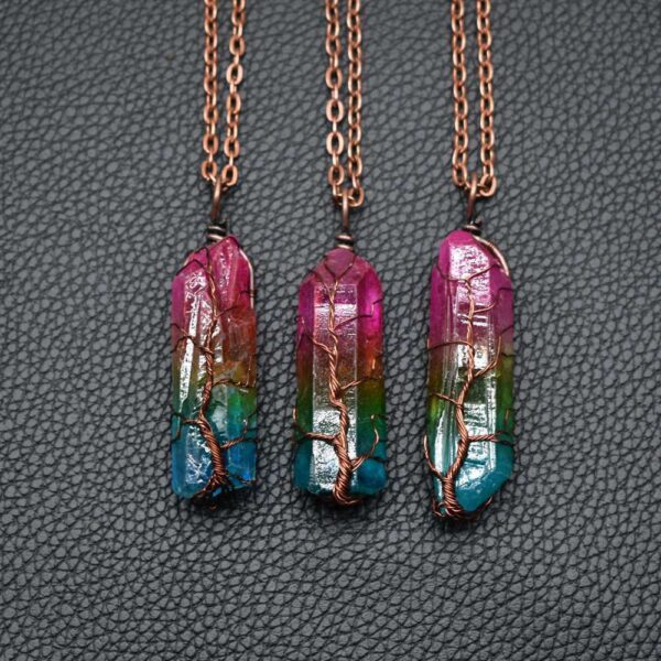 Hot Selling Stone Crystal Pillar Tree Of Life Pendant Ins Fashion Necklace - Image 7