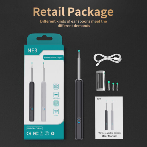 NE3 Ear Cleaner Otoscope Ear Wax Removal Tool With Camera LED Light Wireless Ear Endoscope Ear Cleaning Kit For I-phone - Image 10