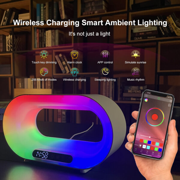 Multi-function 3 In 1 LED Night Light APP Control RGB Atmosphere Desk Lamp Smart Multifunctional Wireless Charger Alarm Clock - Image 6