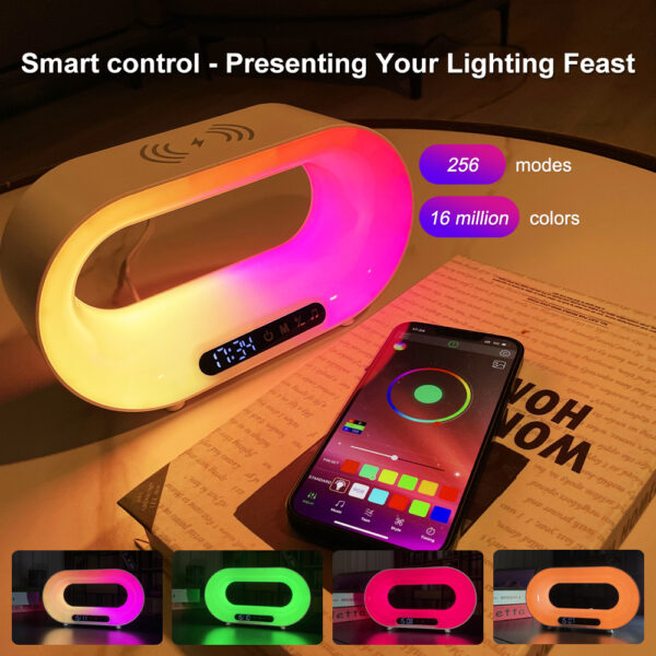 Multi-function 3 In 1 LED Night Light APP Control RGB Atmosphere Desk Lamp Smart Multifunctional Wireless Charger Alarm Clock - Image 5