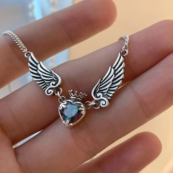 Vintage Gothic Heart Crown Angel Wings Pendant Necklaces For Women Fashion Exquisite Love Shape Clavicle Chain Choker Jewelry Fashion Jewelry - Image 6