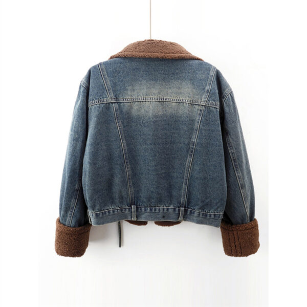 Lamb Wool Stitching Lightweight Down Liner Fleece-lined Denim Coat Women's Short Top Jacket - Image 2