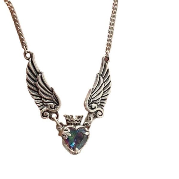 Vintage Gothic Heart Crown Angel Wings Pendant Necklaces For Women Fashion Exquisite Love Shape Clavicle Chain Choker Jewelry Fashion Jewelry - Image 4