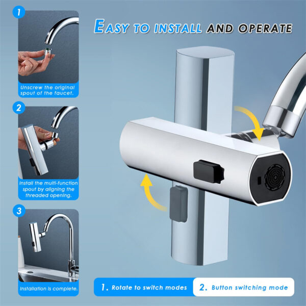 Kitchen Faucet Waterfall Outlet Splash Proof Universal Rotating Bubbler Multifunctional Water Nozzle Extension Kitchen Gadgets - Image 10